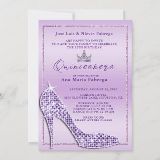 Convite Festa de aniversário Lilac Stiletto Quinceañera