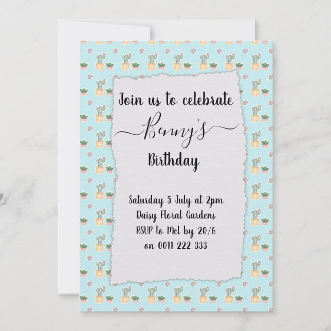 Convite Festa de aniversário louca de Cactus (Frente)