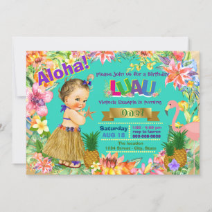 Convite Festa de Aniversário Luau Havaiano para Meninas