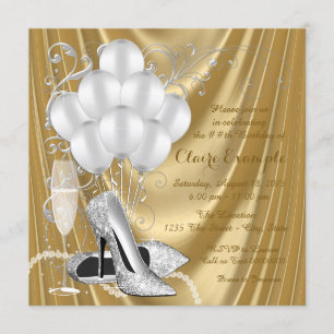 Convite Festa de Aniversário Luxo Dourada e Prateada para 