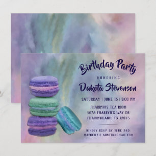 Convite Festa de aniversário Macaron   Pastel Watercolor 