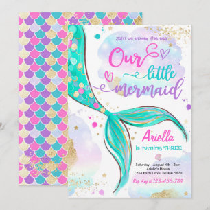 Convite Festa de Aniversário Mágica da Sereia Debaixo do M