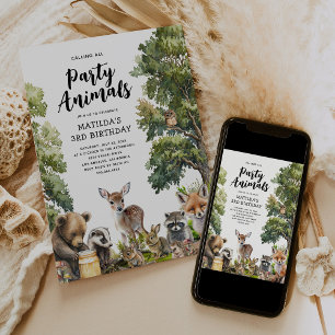 Convite Festa de Aniversário Mágica dos Animais da Florest