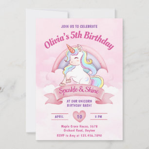 Convite Festa de aniversário Mágica Pastel Rainbow Unicorn