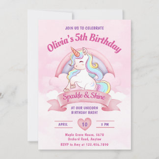 Convite Festa de aniversário Mágica Pastel Rainbow Unicorn