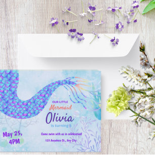 Convite Festa de Aniversário Mágica Sereia Adorável Debaix