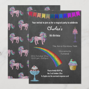 Convite Festa de aniversário Magical Chalkboard Unicorn Sw
