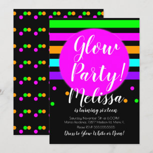 Convite Festa de Aniversário Maluca Neon Brilho no Escuro