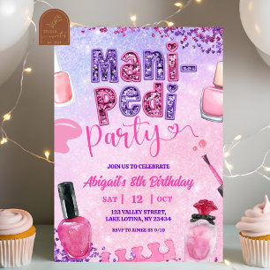 Convite Festa de aniversário MANI PEDI com lantejoulas ros