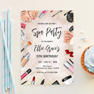 Convite Festa de Aniversário Maquiagem Glam Spa Blush Rosa