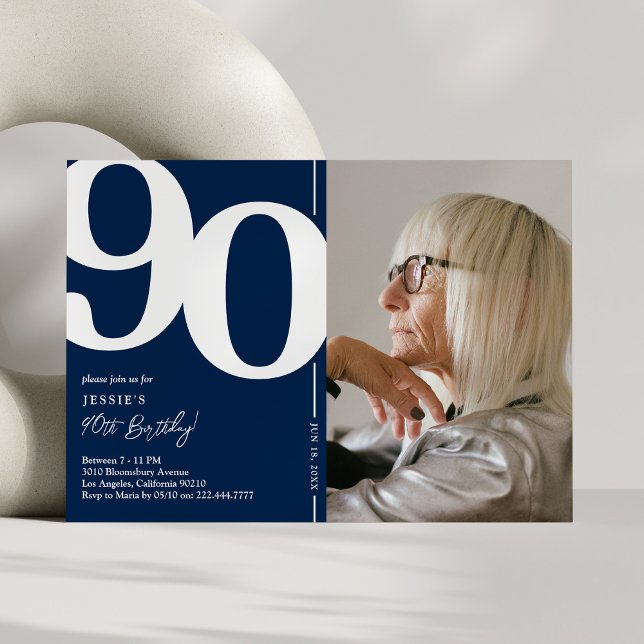 Convite Festa de aniversário marinho 90 Blue Photo (Criador carregado)