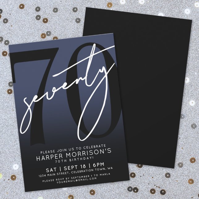 Convite Festa de aniversário Marinho azul Elegante (Elegant Navy Blue 70th Birthday Party Invitation)
