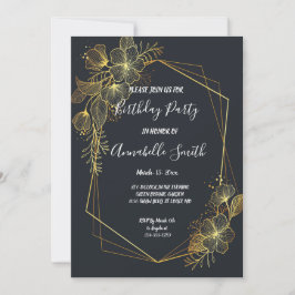 Convite Festa de aniversário Marinho de quadro do ouro