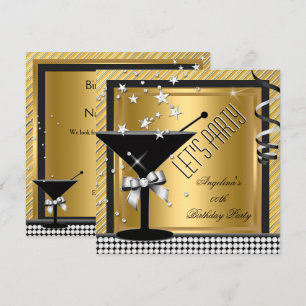 Convite Festa de Aniversário Martini Dourado Prata Preto