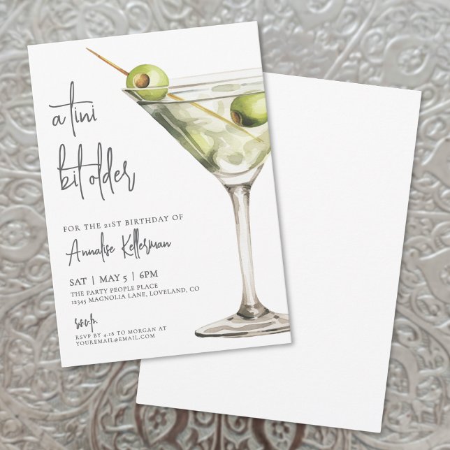 Convite Festa de Aniversário Martini Tini Bit Older (A Tini Bit Older Adult Birthday Party Invitation)