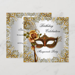 Convite Festa de Aniversário Máscara Dourada de Mascarada