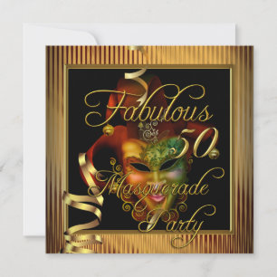 Convite Festa de Aniversário Mascarada Fabulosa 50 Dourado