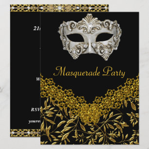 Convite Festa de Aniversário Mascarada Ouro Preto Hot Glam