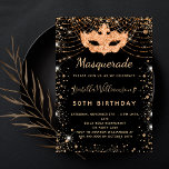 Convite festa de aniversário mascarada preto de poeira dou<br><div class="desc">Para um Mascarada elegante,  50º aniversário (ou qualquer idade). Um fundo na moda preto. Decorado com pó dourado falso e uma máscara de mascarada. Personalize e adicione um nome,  idade e detalhes da festa. O nome é escrito com um script de estilo manuscrito</div>