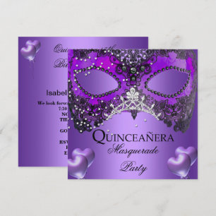 Convite Festa de Aniversário Mascarada Quinceanera 15 Roxo
