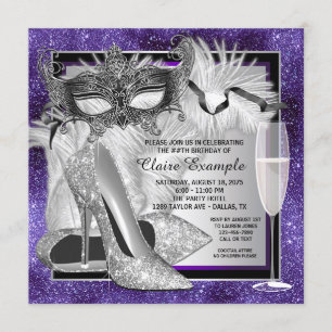 Convite Festa de Aniversário Mascarada Roxa e Prata de Mul