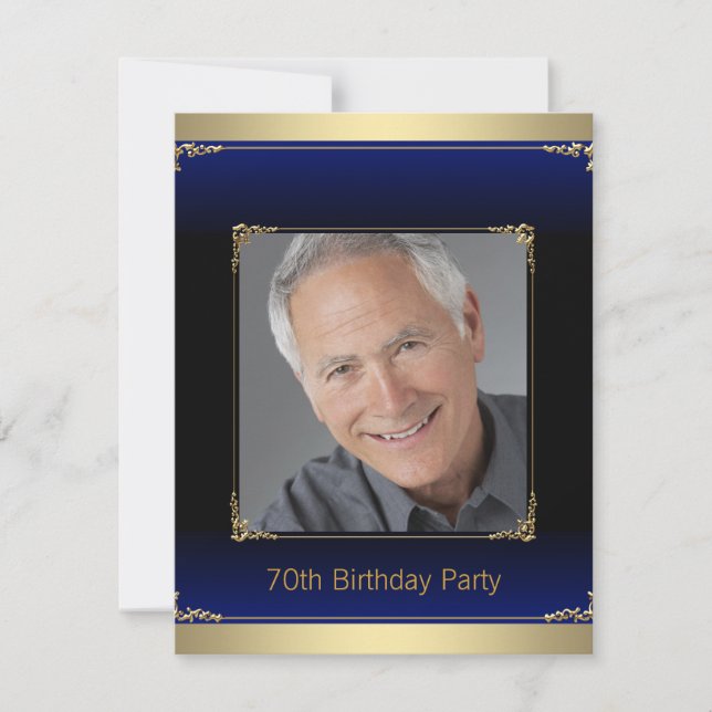 Convite Festa de Aniversário Masculina Azul Royal e Dourad (Frente)