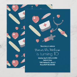 Convite Festa de aniversário Médica Padrão Médico Rosa