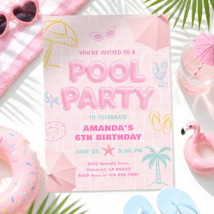 Convite Festa de Aniversário Menina Piscina Rosa Qualquer