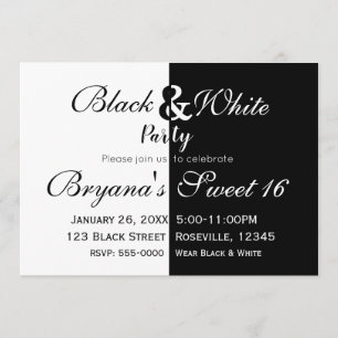 Convite Festa de Aniversário Metade Preto e Branco Elegant