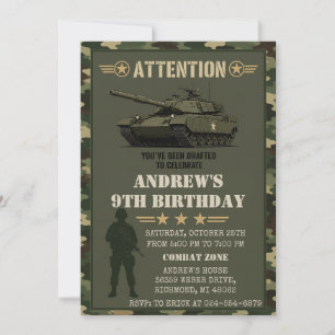 Convite Festa de Aniversário Militar com Camuflagem Person