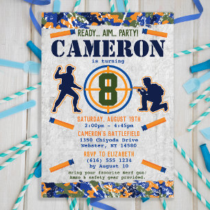 Convite Festa de Aniversário Militar Dart Dart Camuflado S