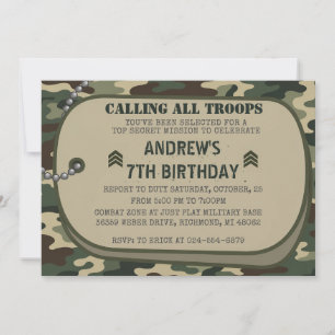 Convite Festa de Aniversário Militar Personalizada Camo