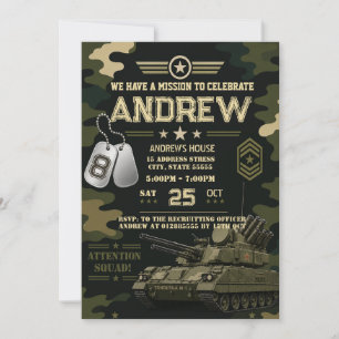 Convite Festa de aniversário militar pessoal para menino