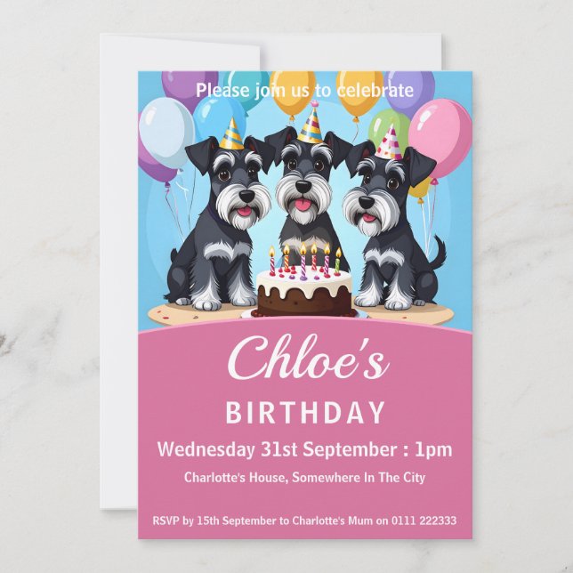 Convite Festa de aniversário Miniatura Schnauzers (Frente)