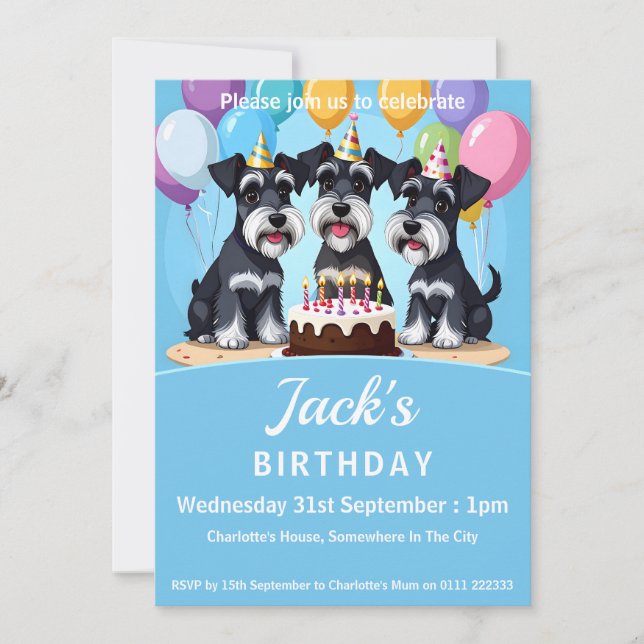 Convite Festa de aniversário Miniatura Schnauzers (Frente)