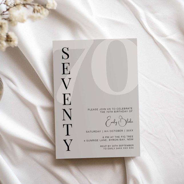 Convite Festa de aniversário mínima de Beige Setenta (Criador carregado)