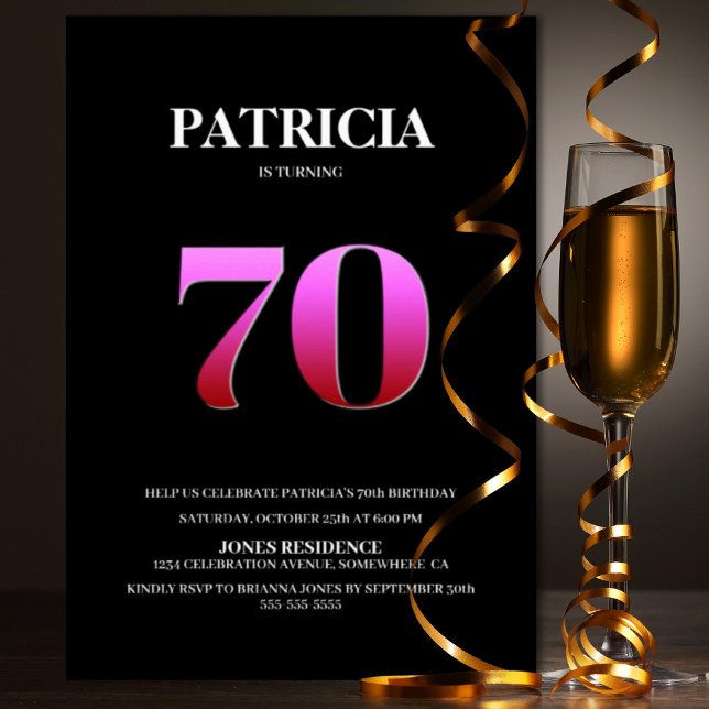 Convite Festa de aniversário Mínima Preta e Rosa (Criador carregado)