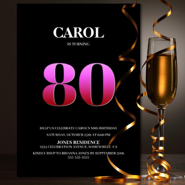 Convite Festa de aniversário Mínima Preta e Rosa (Criador carregado)