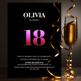 Convite Festa de aniversário Mínima Preta e Rosa 18