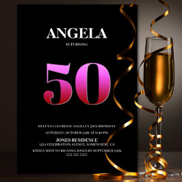 Convite Festa de aniversário Mínima Preta e Rosa 50