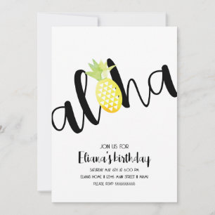 Convite Festa de Aniversário Minimalista Aloha Havaí Luau 