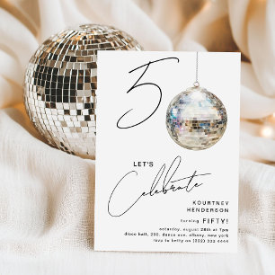 Convite Festa de Aniversário Minimalista com Bola de Disco