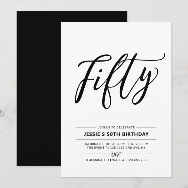 Convite Festa de Aniversário Minimalista Preto e Branco Ci (Frente/Verso)
