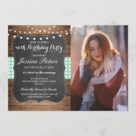 Convite Festa de aniversário Mint Check Rustic Chalk Wood 