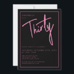 Convite Festa de aniversário Moderna 30º Trigésimo<br><div class="desc">Convite de aniversário de 30 anos moderno em preto com tipografia/script rosa. Itens e festa combinando também disponíveis. Por favor,  use o botão de mensagem abaixo para obter ajuda com personalizações adicionais e pedidos especiais.  © Zoe Chapman Design</div>