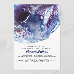 Convite Festa de aniversário moderna da aguarela do azul