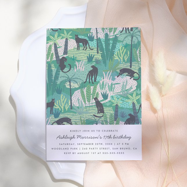 Convite Festa de Aniversário Moderna da Selva da Pantera (Criador carregado)