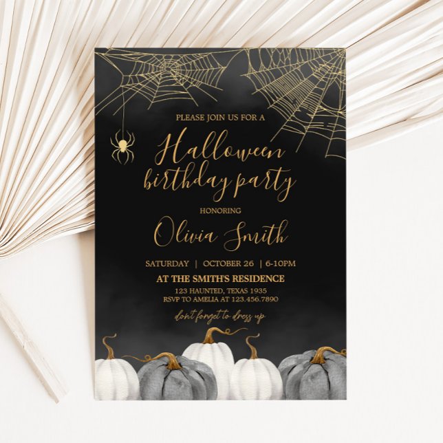 Convite Festa de aniversário Moderna de Halloween Pumpkin  (Modern Adult Halloween Birthday Party Invitation)