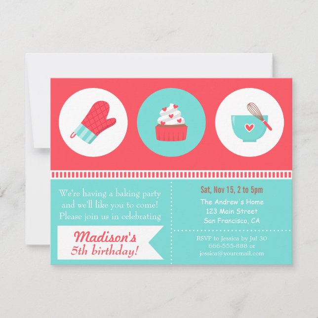 Convite Festa de aniversário moderna do cozimento do (Frente)