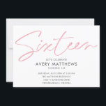 Convite Festa de aniversário Moderno Sweet 16 de Script Ro<br><div class="desc">Convite de aniversário Blush Pink Script Modern Sweet 16 - Tipografia de script rosa-rosa moderna,  robusta,  robusta,  com todos os detalhes importantes da celebração. A foto da aniversariante está na parte de trás do convite. Tão chique.</div>